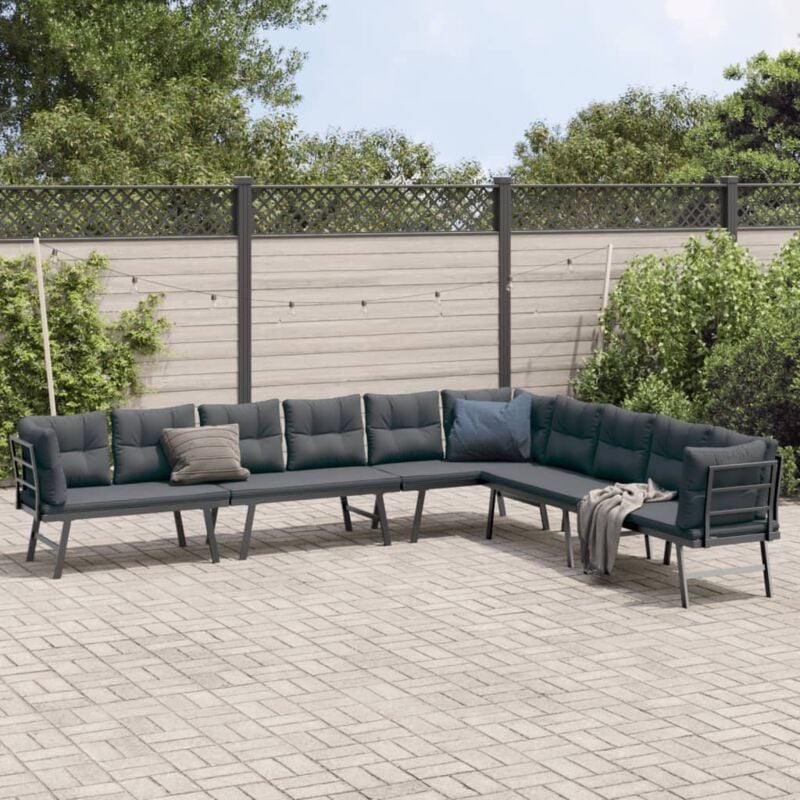 foto del prodotto vidaxl set panche giardino cuscini 4pz nere acciaio verniciato polvere