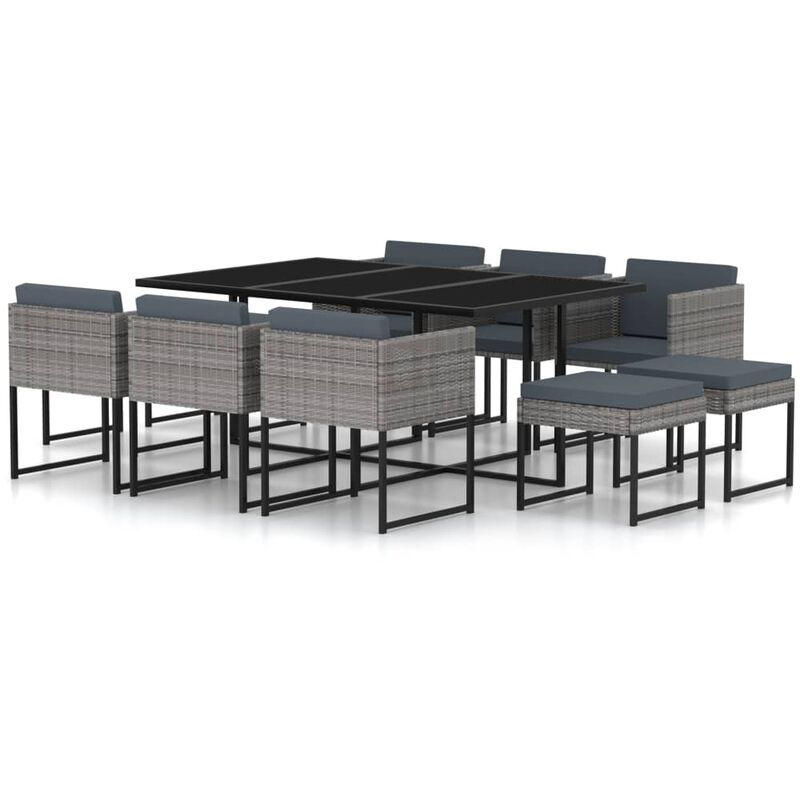 foto del prodotto vidaxl set pranzo da giardino 11 pz con cuscini in polyrattan grigio