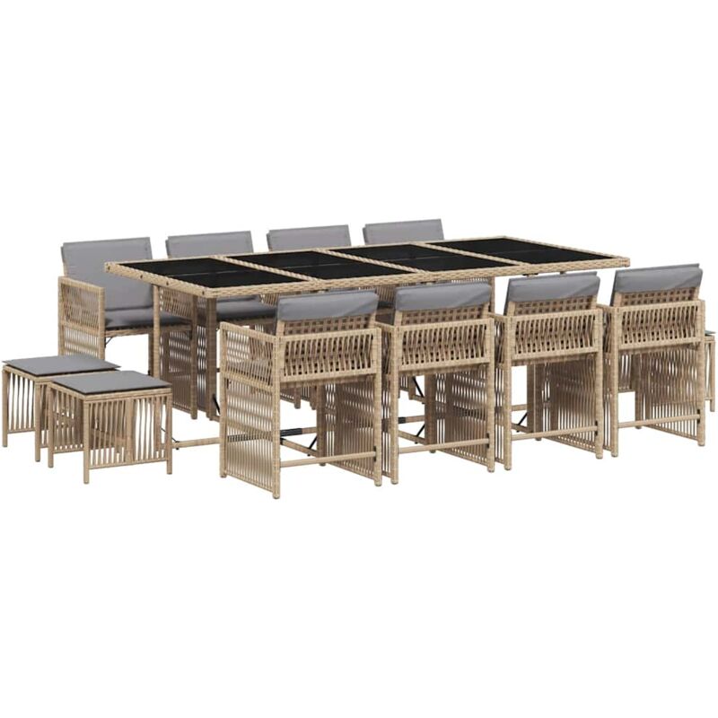 foto del prodotto vidaxl set pranzo da giardino 13 pz con cuscini beige misto polyrattan