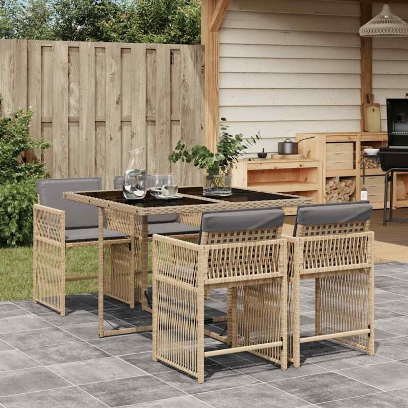 foto del prodotto vidaxl set pranzo da giardino 5 pz con cuscini beige misto polyrattan