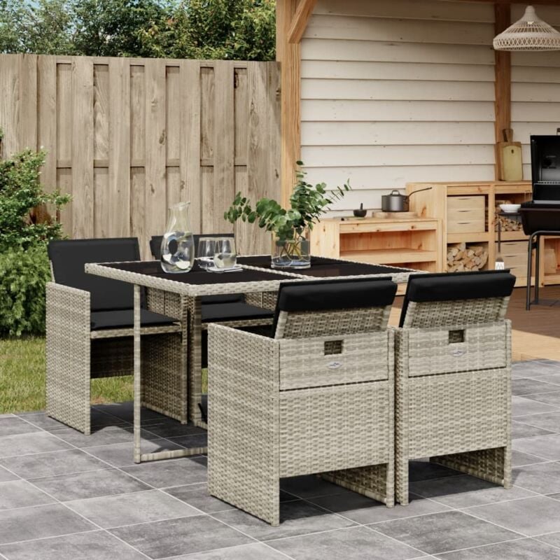 foto del prodotto vidaxl set pranzo da giardino 5pz con cuscini grigio chiaro polyrattan