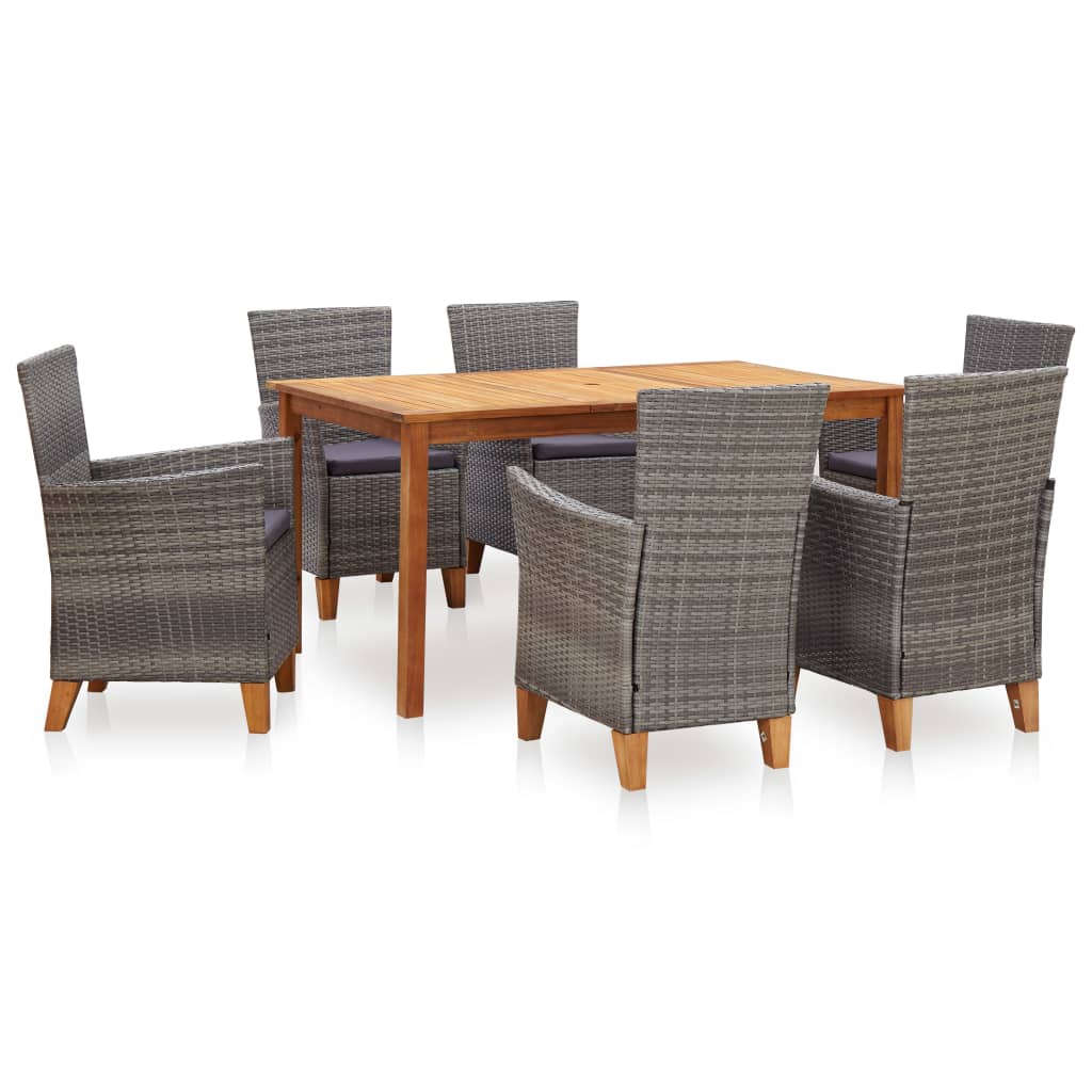 foto del prodotto vidaxl set pranzo da giardino 7 pz polyrattan e legno d acacia grigio