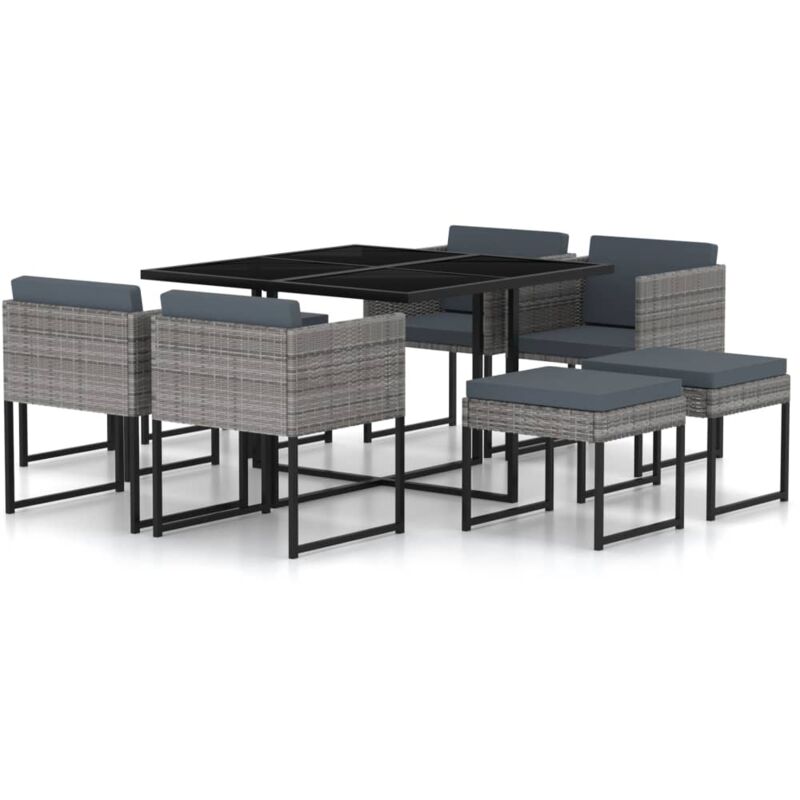immagine 0 del prodotto vidaxl set pranzo da giardino 9 pz con cuscini in polyrattan grigio