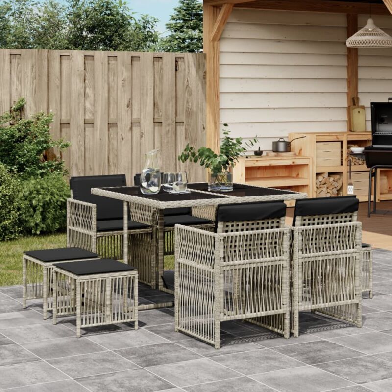 foto del prodotto vidaxl set pranzo da giardino 9pz con cuscini grigio chiaro polyrattan