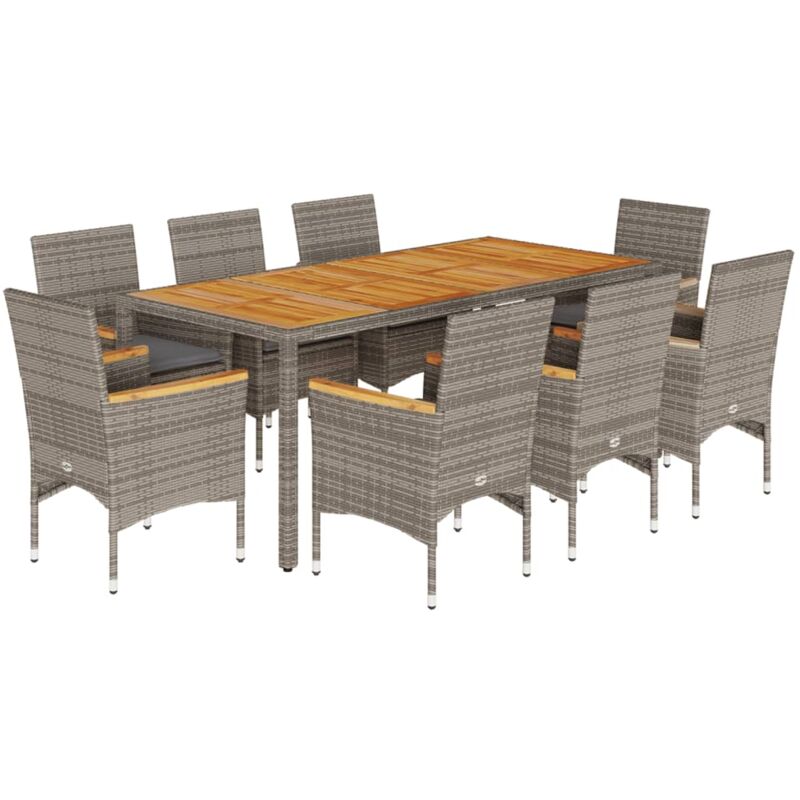 foto del prodotto vidaxl set pranzo da giardino 9pz con cuscini polyrattan acacia grigio