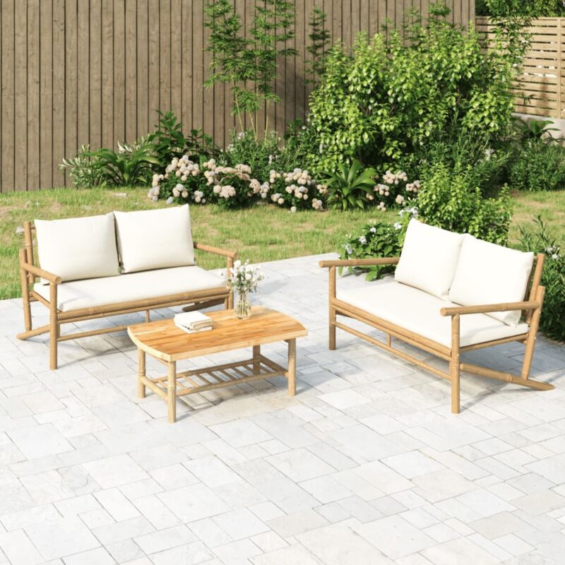 foto del prodotto vidaxl set salotto da giardino 2pz con cuscini bianco crema in bamb 