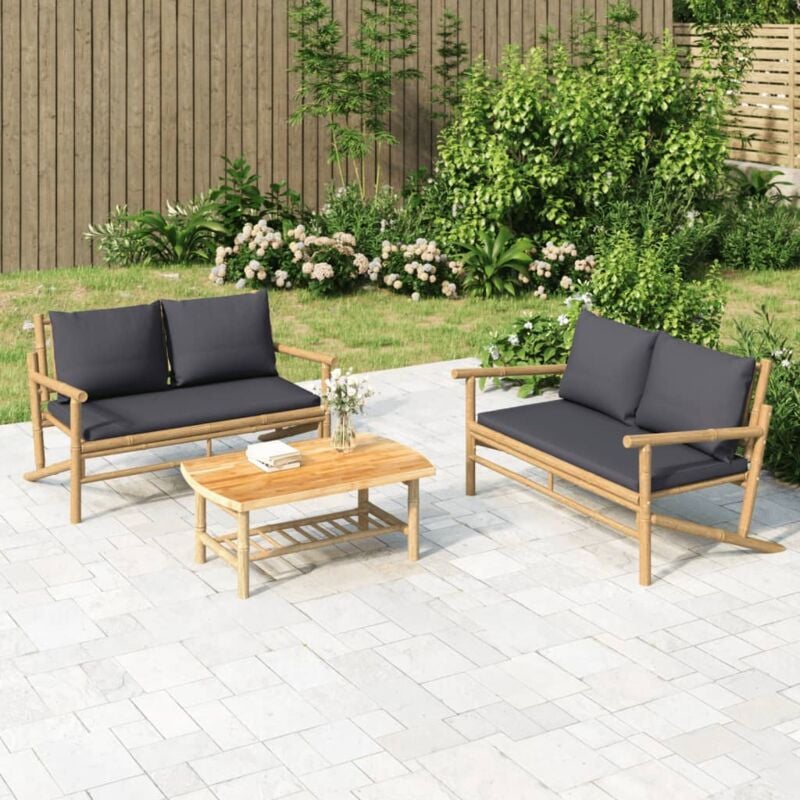 foto del prodotto vidaxl set salotto da giardino 2pz con cuscini grigio scuro bamb 