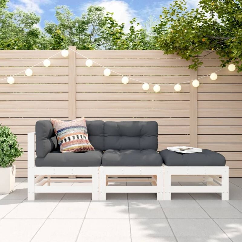 foto del prodotto vidaxl set salotto da giardino 3 pz bianco in legno massello di pino