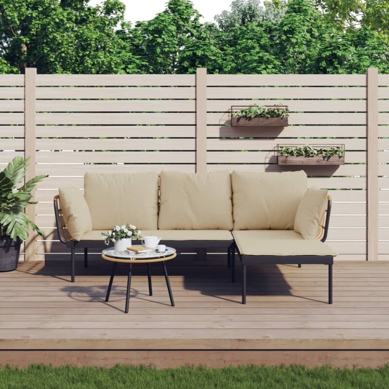 foto del prodotto vidaxl set salotto da giardino 3 pz con cuscini beige in polyrattan