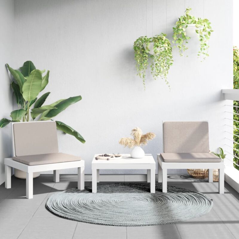 foto del prodotto vidaxl set salotto da giardino 3 pz con cuscini bianco in pp