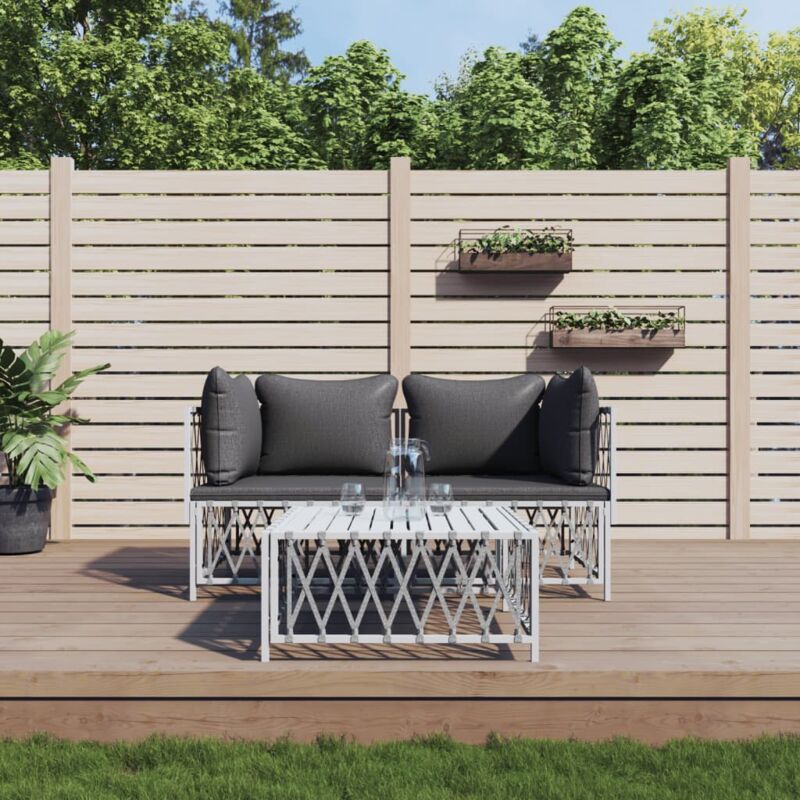 foto del prodotto vidaxl set salotto da giardino 3 pz con cuscini in acciaio bianco