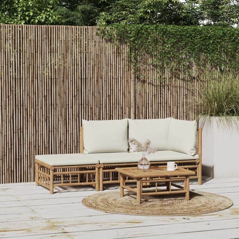 foto del prodotto vidaxl set salotto da giardino 3pz con cuscini bianco crema in bamb 