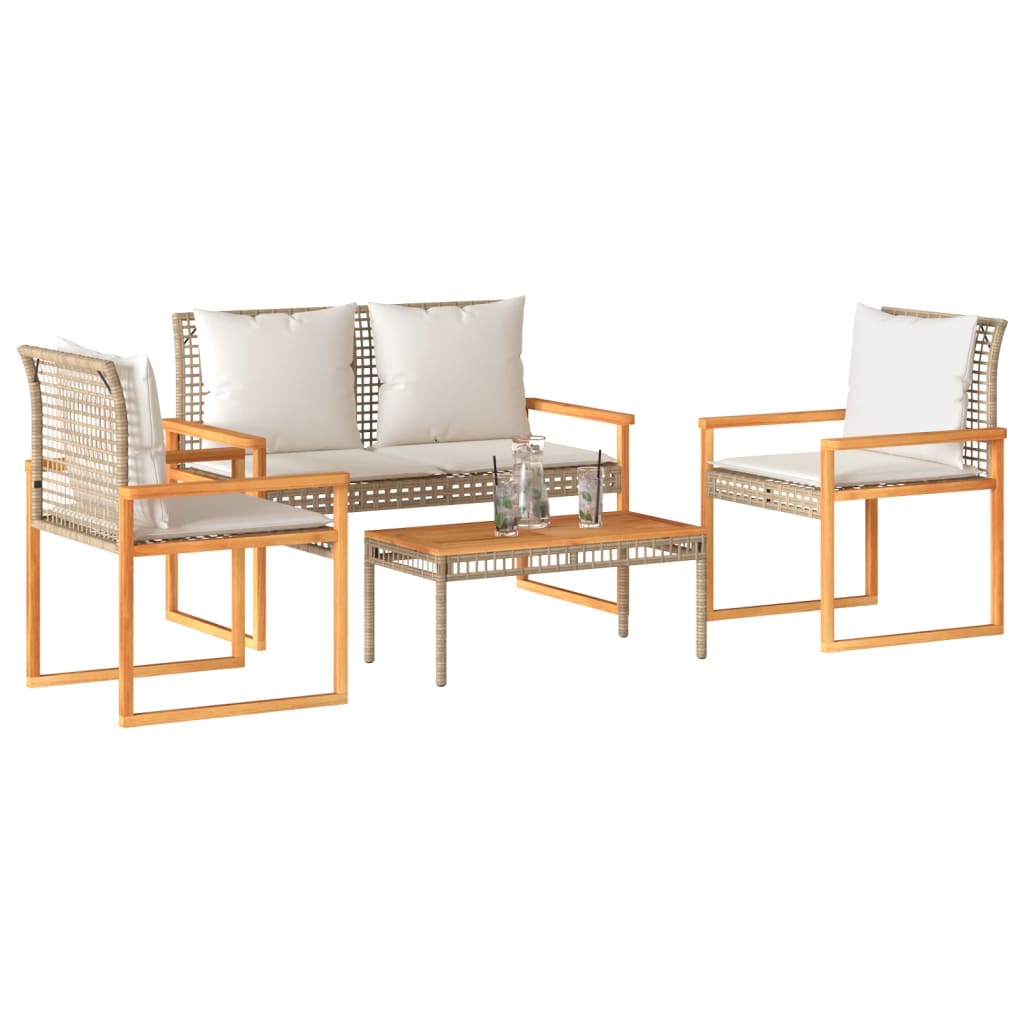 foto del prodotto vidaxl set salotto da giardino 4 pz con cuscini beige misto polyrattan