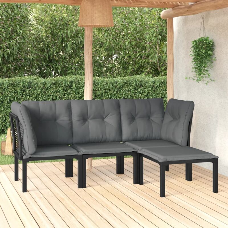 foto del prodotto vidaxl set salotto da giardino 4 pz nero e grigio in polyrattan