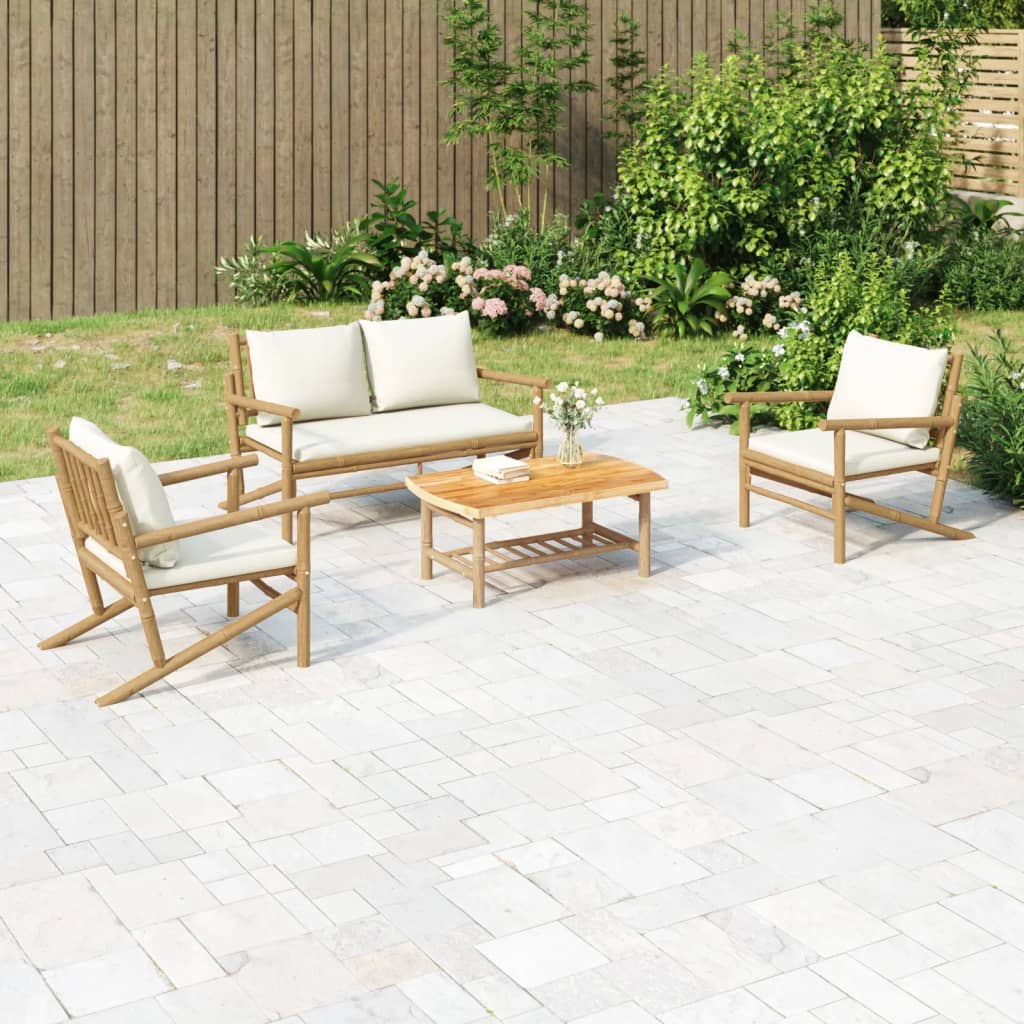 foto del prodotto vidaxl set salotto da giardino 4pz con cuscini bianco crema in bamb 