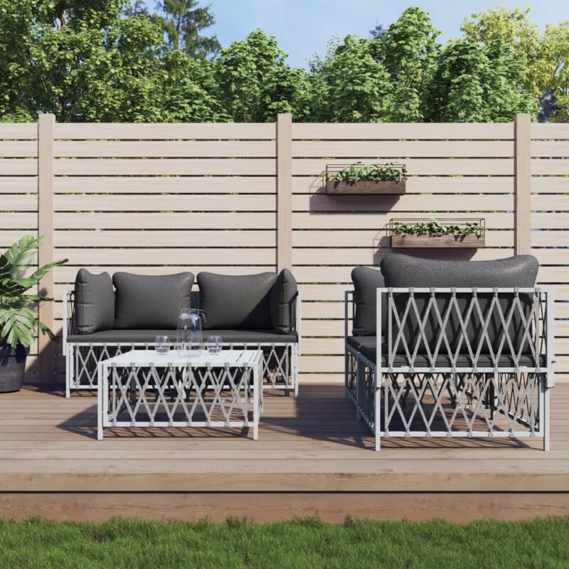 foto del prodotto vidaxl set salotto da giardino 5 pz con cuscini in acciaio bianco
