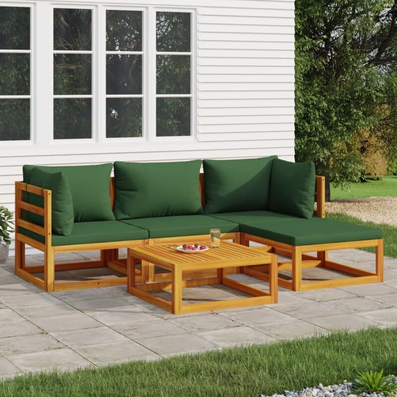 foto del prodotto vidaxl set salotto da giardino 5pz con cuscini verdi legno massello