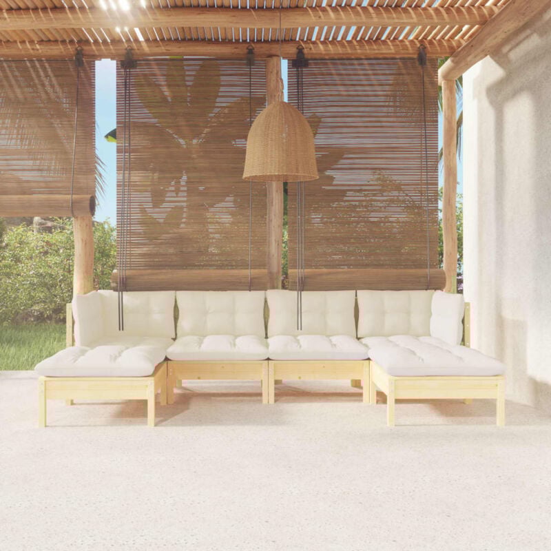 foto del prodotto vidaxl set salotto da giardino 6 pz con cuscini crema legno di pino