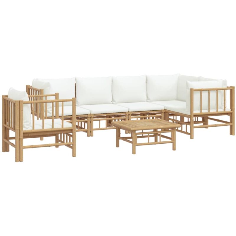 foto del prodotto vidaxl set salotto da giardino 7pz con cuscini bianco crema in bamb 