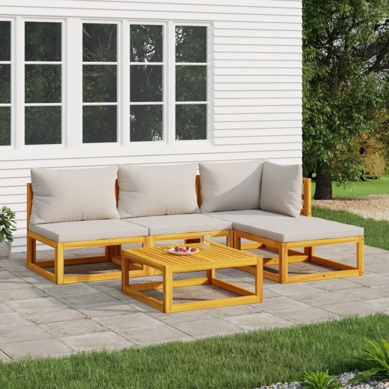 foto del prodotto vidaxl set salotto giardino 5pz cuscini grigio chiaro legno massello