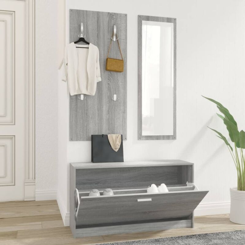foto del prodotto vidaxl set scarpiere 3 in 1 grigio sonoma in legno multistrato