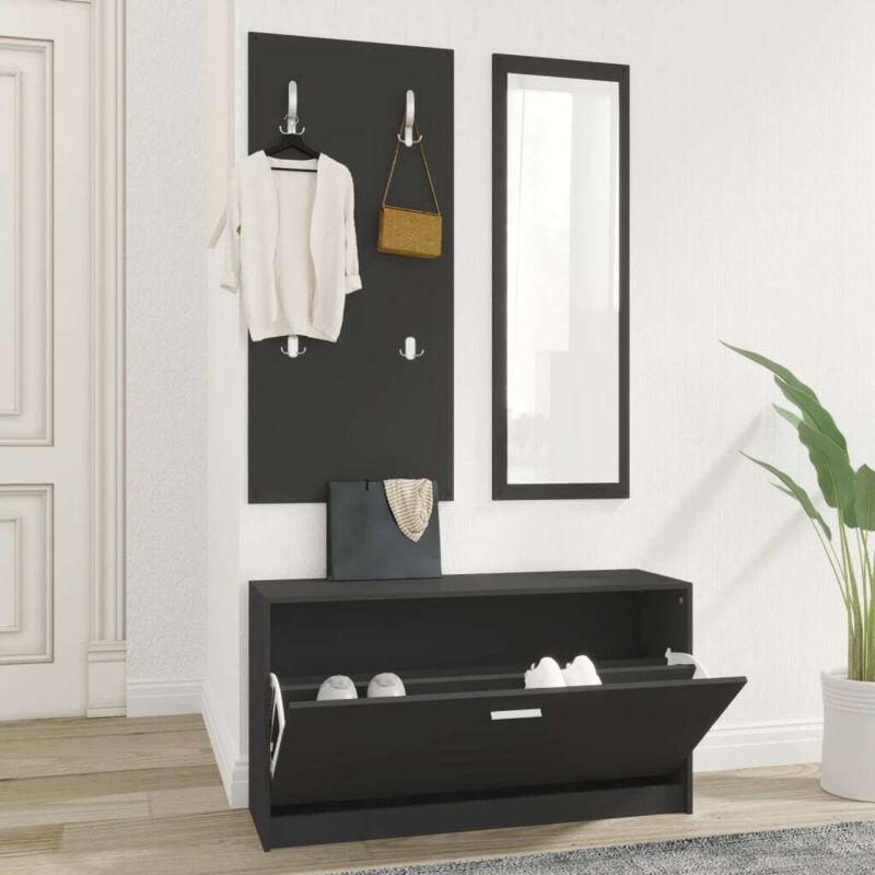 foto del prodotto vidaxl set scarpiere 3 in 1 nero in legno multistrato