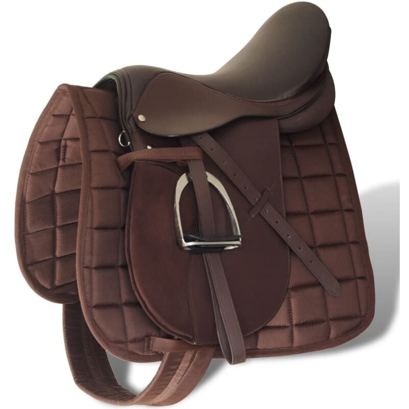 foto del prodotto vidaxl set sella equitazione 17,5 in pelle naturale marrone 12 cm 5 in 1 539328