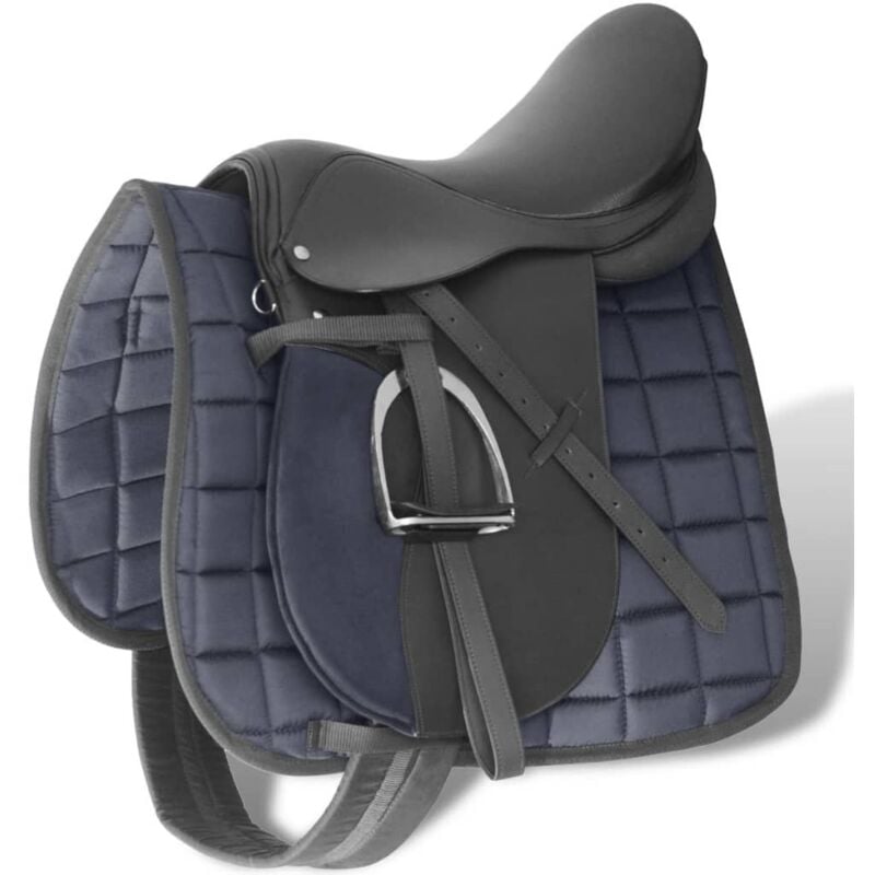 foto del prodotto vidaxl set sella equitazione 17,5 in pelle naturale nera 12 cm 5 in 1 607047