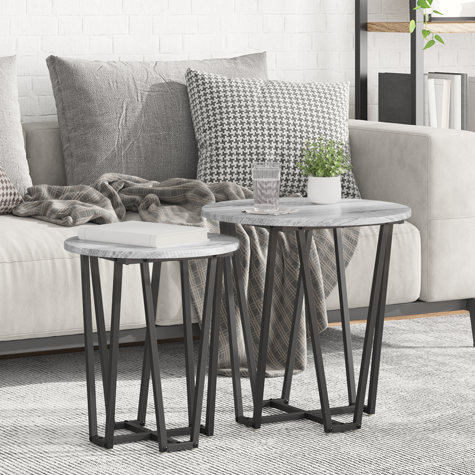 foto del prodotto vidaxl set tavolini 2 pcs grigio sonoma e nero 50 x 50 x 50.5 cm