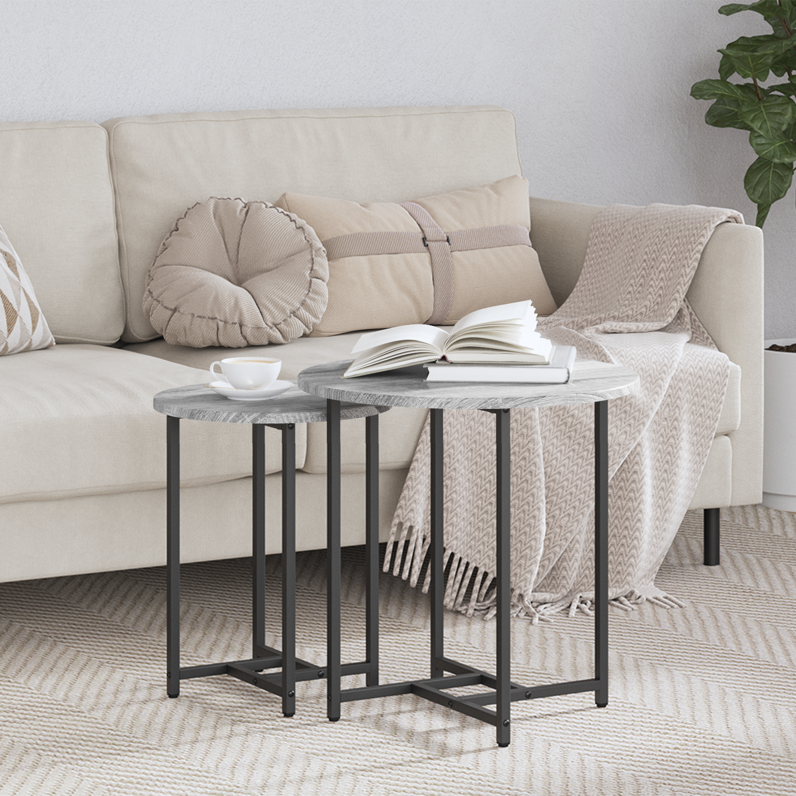 foto del prodotto vidaxl set tavolini 2 pcs grigio sonoma e nero 50 x 50 x 50 cm