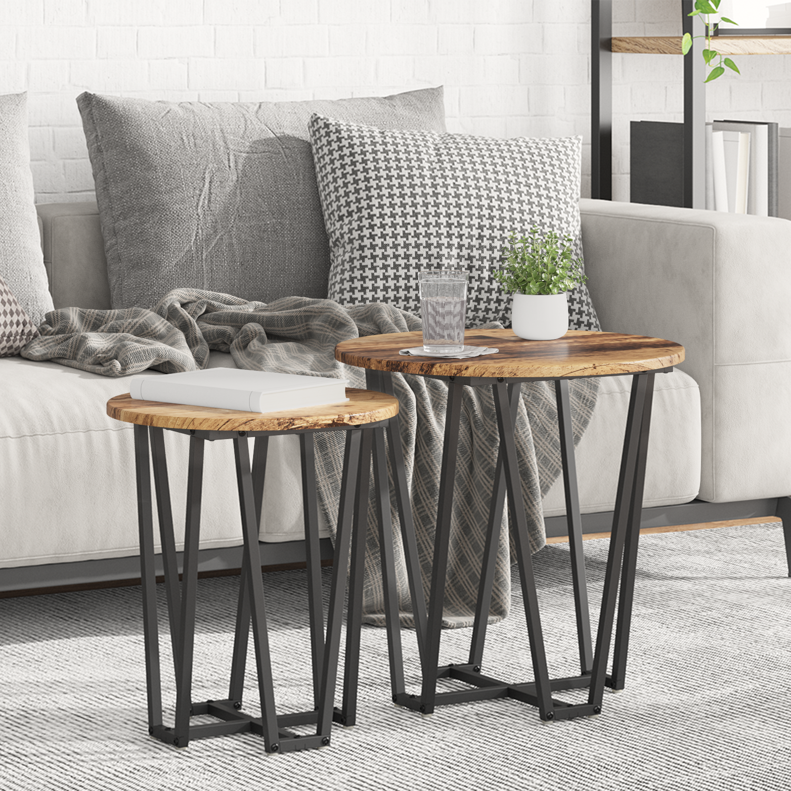 foto del prodotto vidaxl set tavolini 2 pcs legno antico e nero 50 x 50 x 50.5 cm