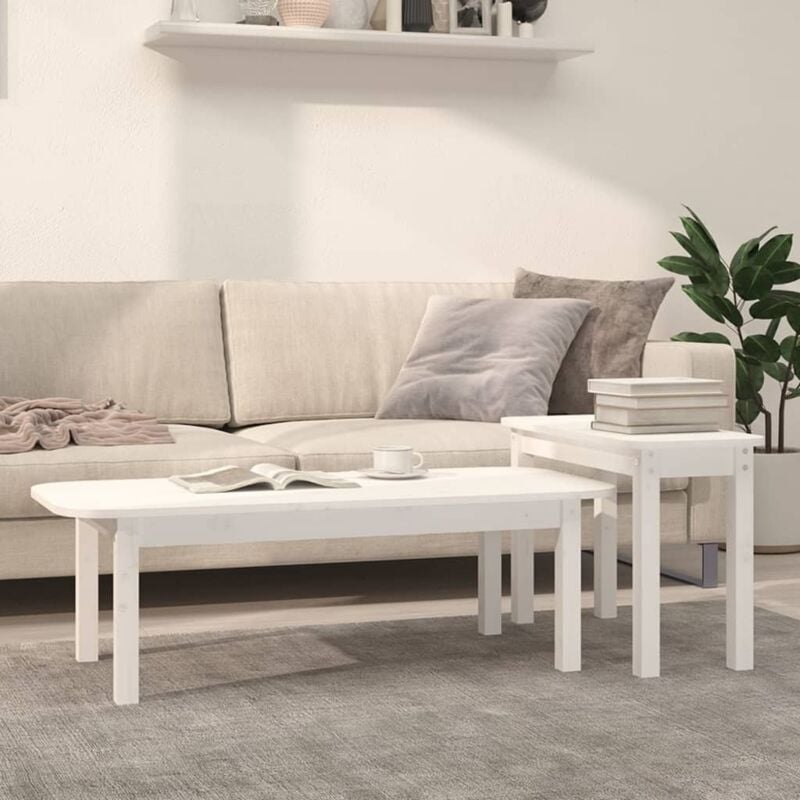 foto del prodotto vidaxl set tavolini da salotto 2 pz bianco in legno massello di pino