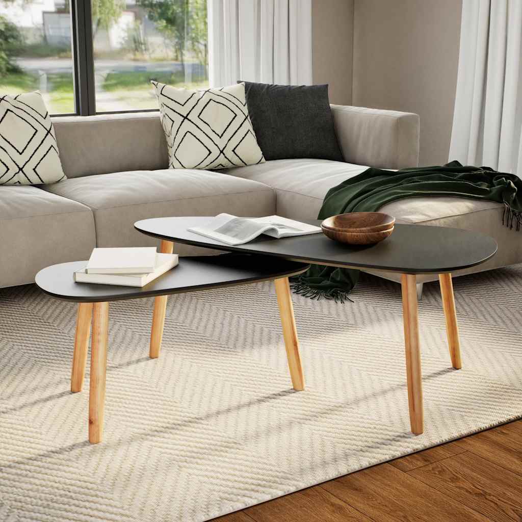 foto del prodotto vidaxl set tavolini salotto 2pz in legno massello massello pino nero