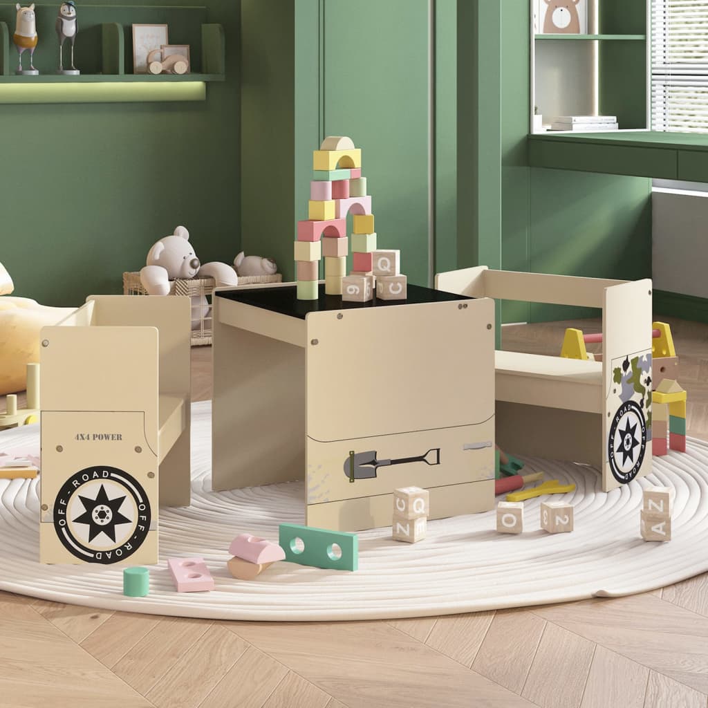 foto del prodotto vidaxl set tavolo e sedia per bambini 3 pz auto fuoristrada in mdf