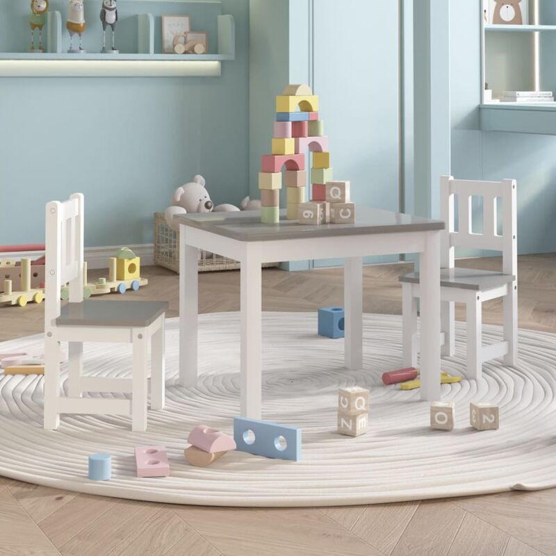 foto del prodotto vidaxl set tavolo e sedie per bambini 3 pezzi in legno gioco bambini cameretta colore bianco e grigio