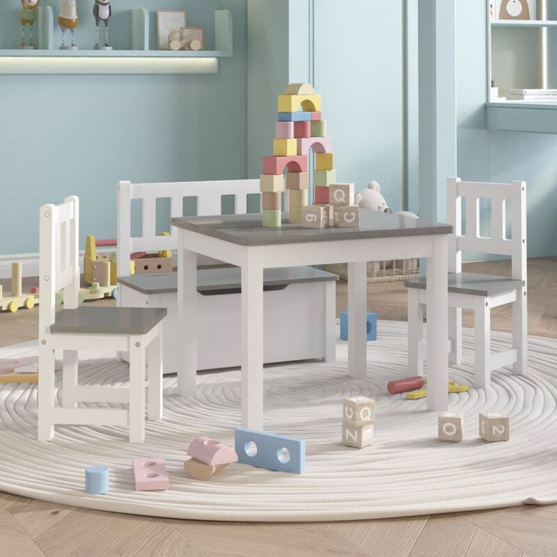 foto del prodotto vidaxl set tavolo e sedie per bambini 4 pezzi in legno gioco bambini cameretta colore bianco e grigio