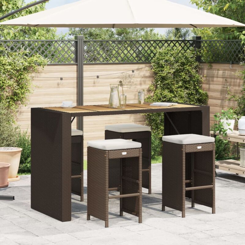 foto del prodotto vidaxl sgabelli bar da giardino con cuscini 4 pz marroni in polyrattan