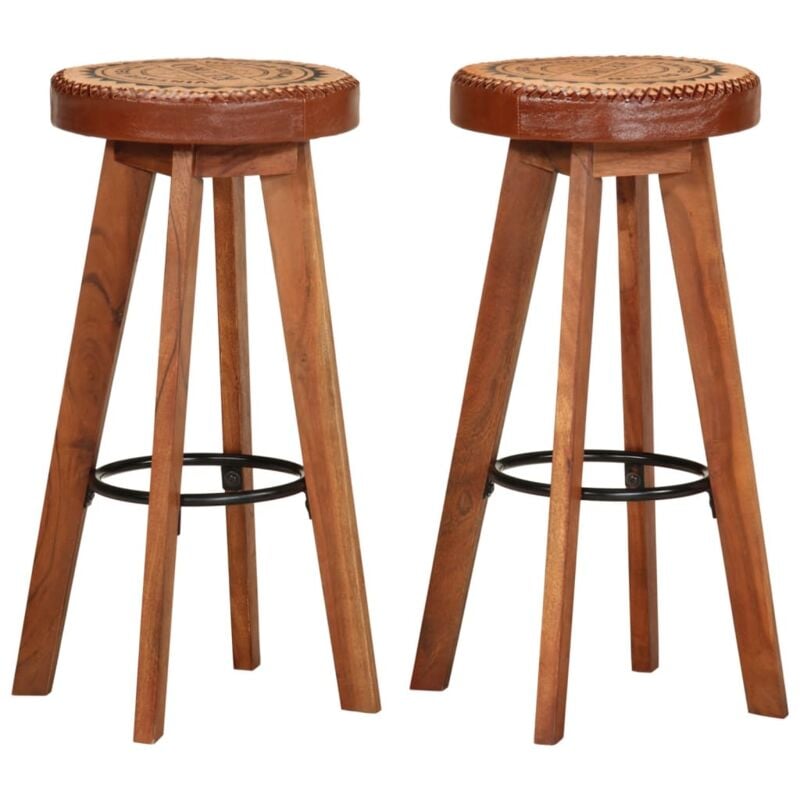 foto del prodotto vidaxl sgabelli da bar 2 pz in vera pelle e legno massello di acacia