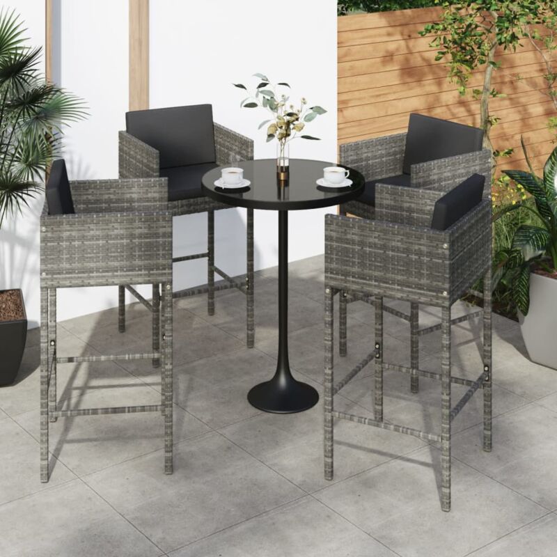foto del prodotto vidaxl sgabelli da bar 4 pz con cuscini grigi in polyrattan