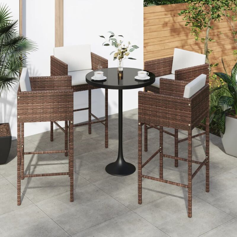 foto del prodotto vidaxl sgabelli da bar 4 pz con cuscini marroni in polyrattan