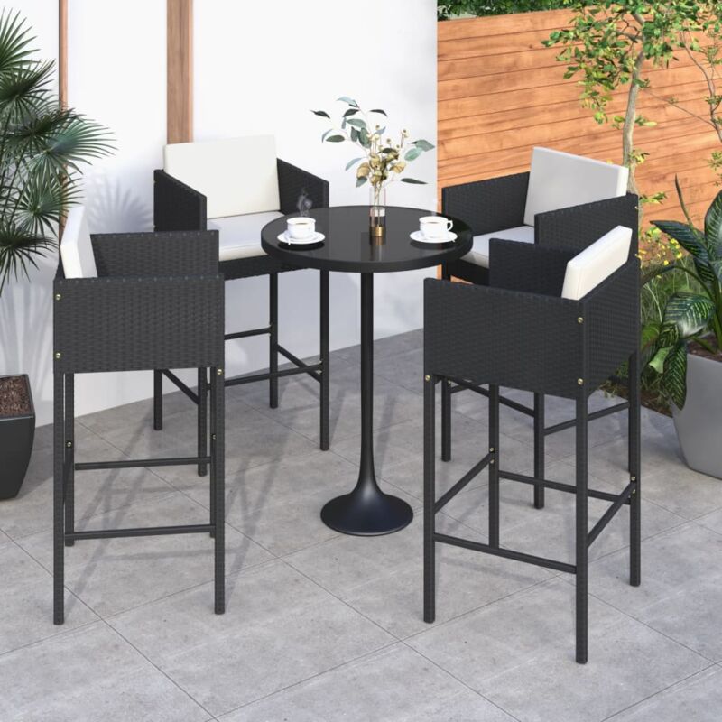 foto del prodotto vidaxl sgabelli da bar 4 pz con cuscini neri in polyrattan