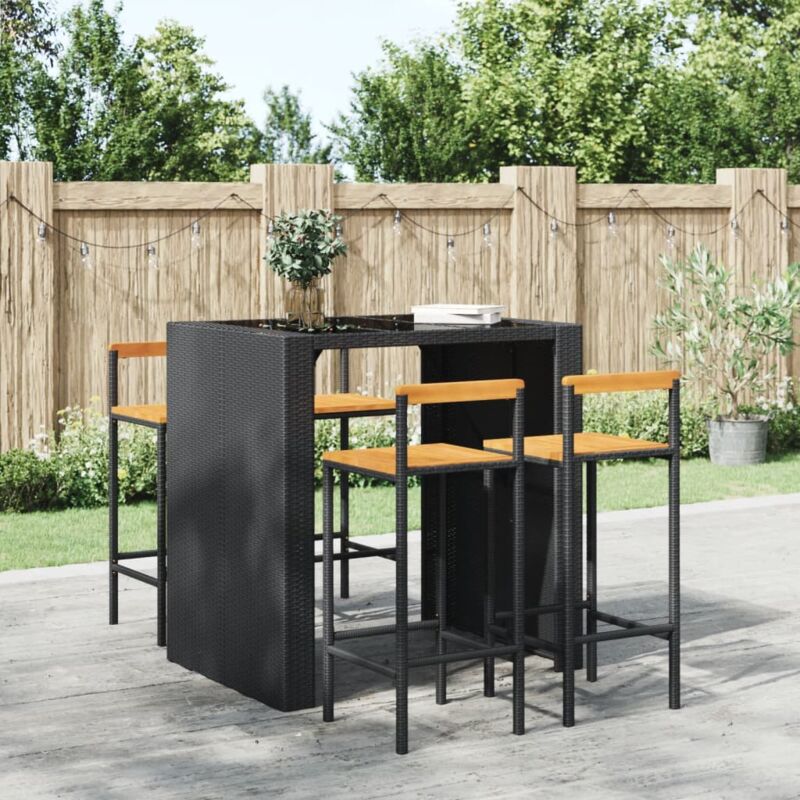 foto del prodotto vidaxl sgabelli da bar 4pz neri polyrattan e legno massello di acacia 479511