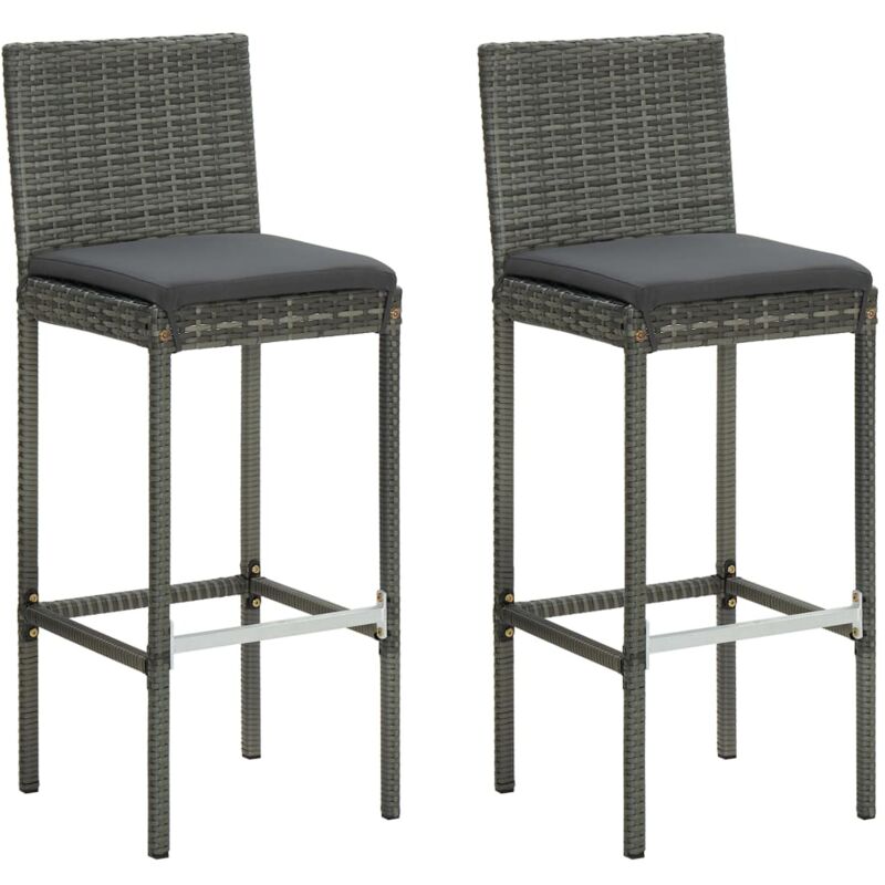 foto del prodotto vidaxl sgabelli da bar con cuscini 2 pz grigi in polyrattan