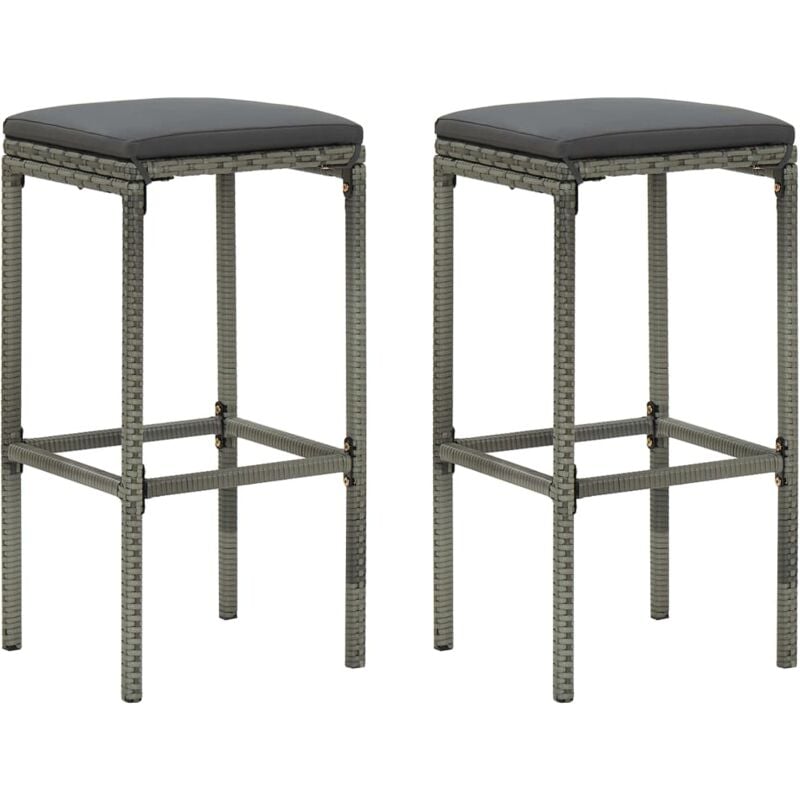 foto del prodotto vidaxl sgabelli da bar con cuscini 2 pz grigi in polyrattan