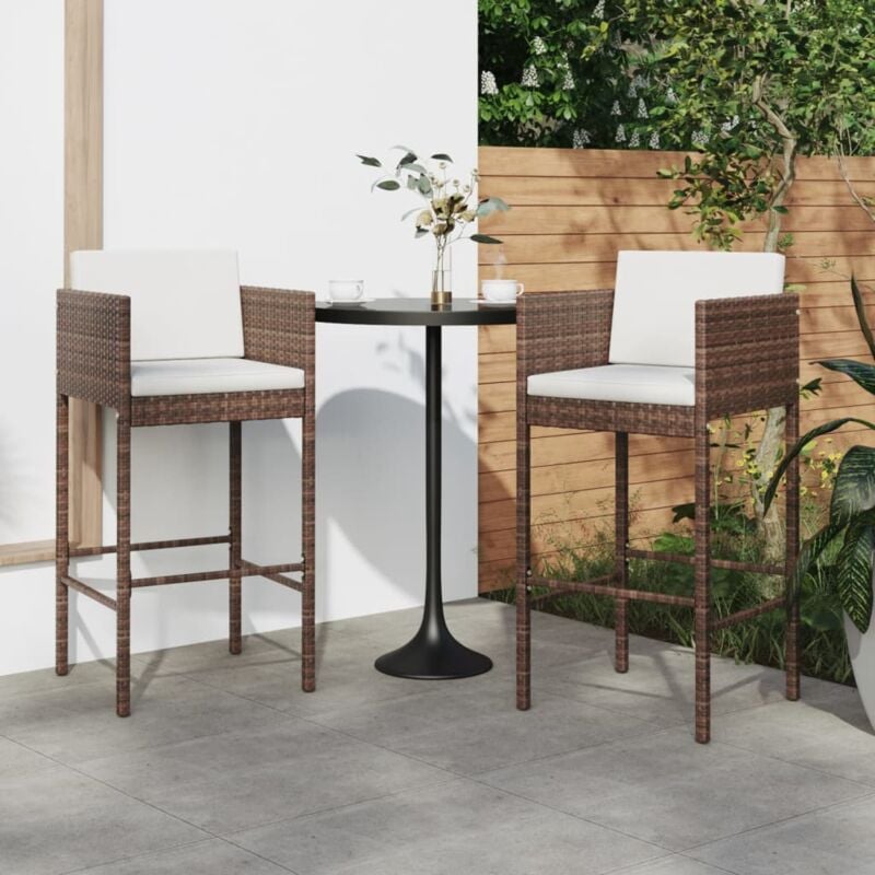 foto del prodotto vidaxl sgabelli da bar con cuscini 2 pz marroni in polyrattan
