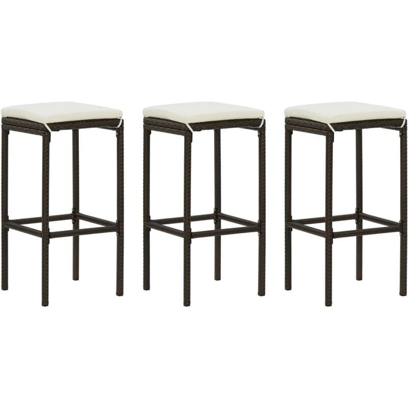 foto del prodotto vidaxl sgabelli da bar con cuscini 3 pz marroni in polyrattan
