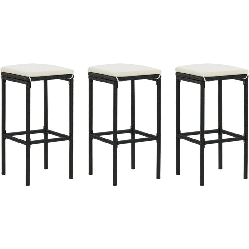 foto del prodotto vidaxl sgabelli da bar con cuscini 3 pz neri in polyrattan