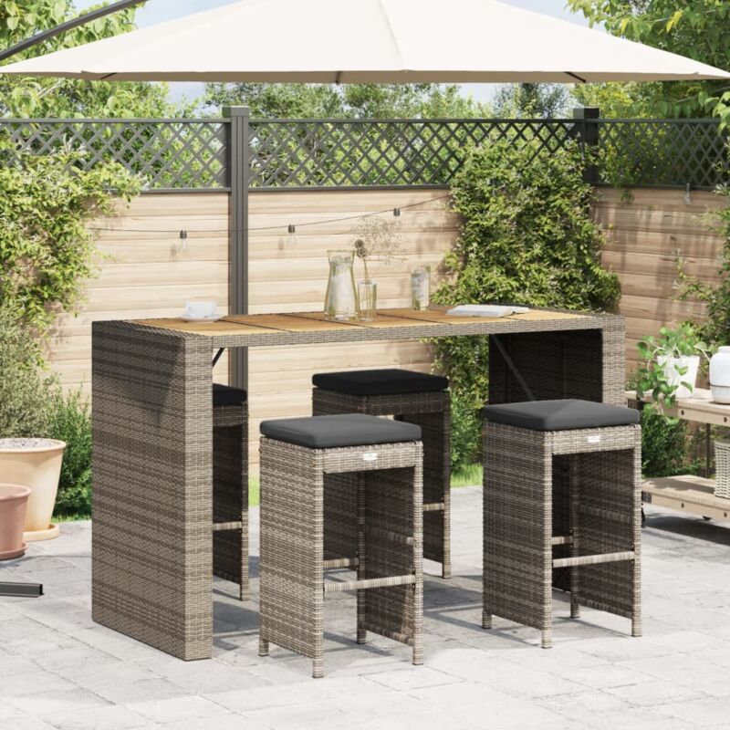 foto del prodotto vidaxl sgabelli da bar con cuscini 4 pz grigi in polyrattan