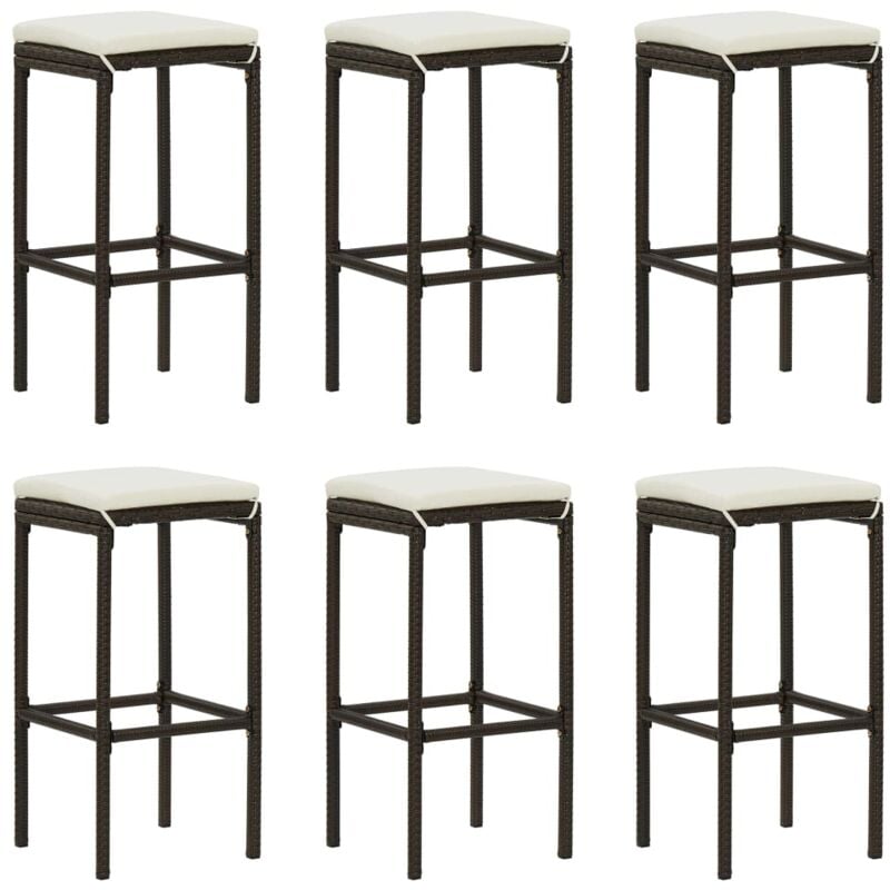 foto del prodotto vidaxl sgabelli da bar con cuscini 6 pz marroni in polyrattan