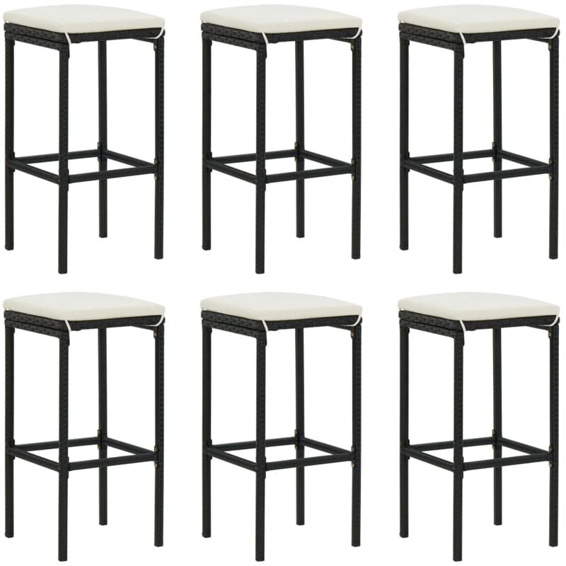 foto del prodotto vidaxl sgabelli da bar con cuscini 6 pz neri in polyrattan